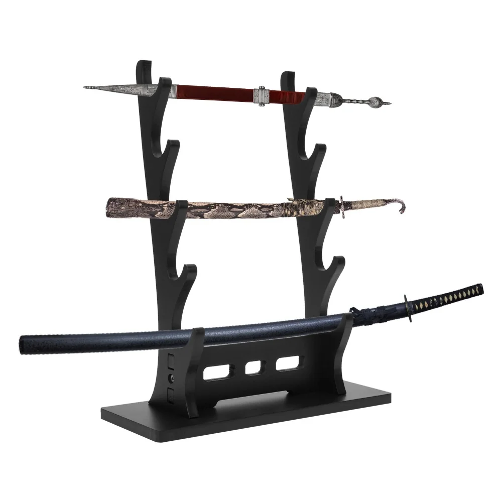 Sword Stand Display 4 Tier,Black Katana Stand Table Desktop,Wood Sword Rack for Katana Sword Tanto Rapier 