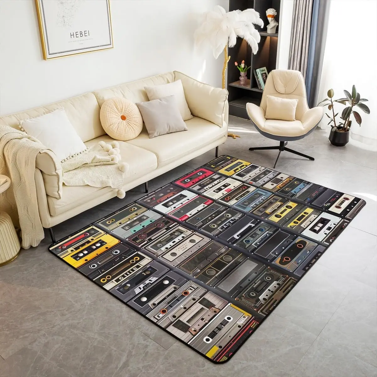 Vintage Radios Indoor Floor Mat Retro Music Tape Printed Carpet Cassette Music Playback Record Area Rug for Kids Boys Girls