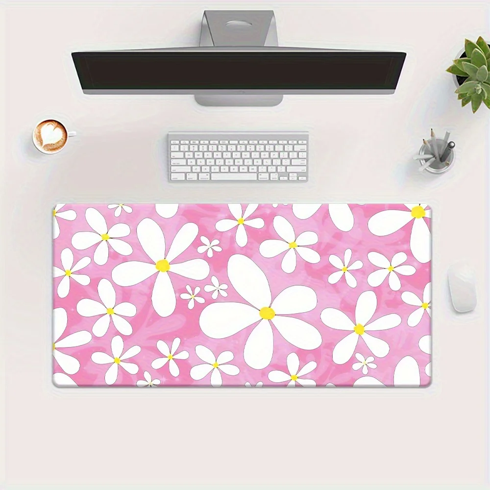 

Большой коврик для мыши Pink Daisy, нескользящий удлиненный игровой коврик для стола, водонепроницаемый коврик для клавиатуры для офиса и дома