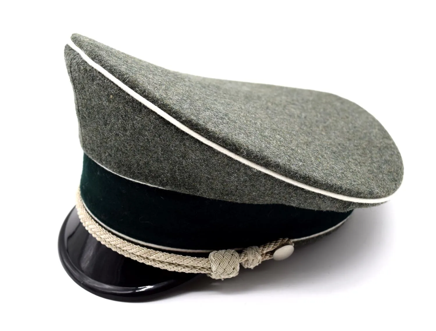 Reenactment German Elite Officer Wool Hat Cap Sweat Ring Made Leather Green Hat Wall W Silver Chin Cord