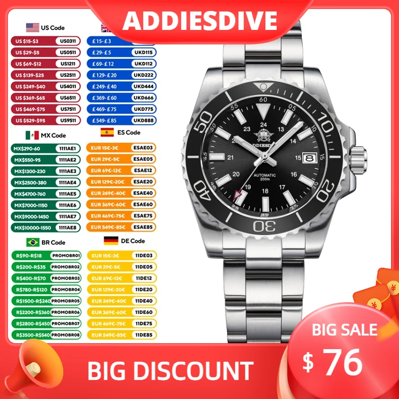 

ADDIESDIVE Men's Watch 8215 Mechanical Sapphire Luminous Diving Watch 200m Ceramic Bezel Automatic Watch Male Clock Watch AD2504