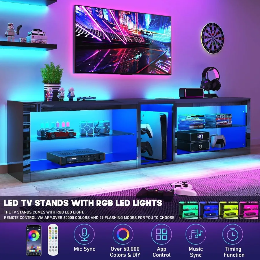 حامل تلفزيون Vitik 6Fox 80in عالي اللمعان مع مخرج طاقة 60 000 لون إضاءة للتلفزيون 80 85 90ih LED أسود حديث للترفيه C