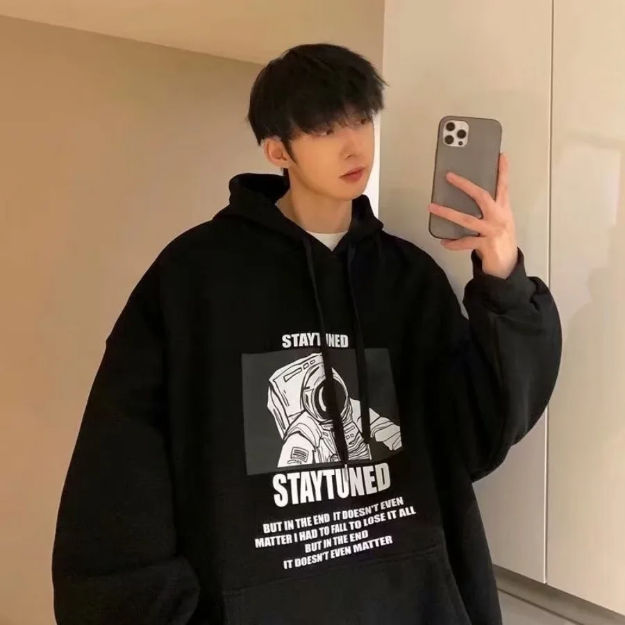 【M-8XL】Korean Edition New Space Astronaut Printed Hoodie for Men's Casual Fashion Versatile Loose Oversized Hoodie Jacket Men