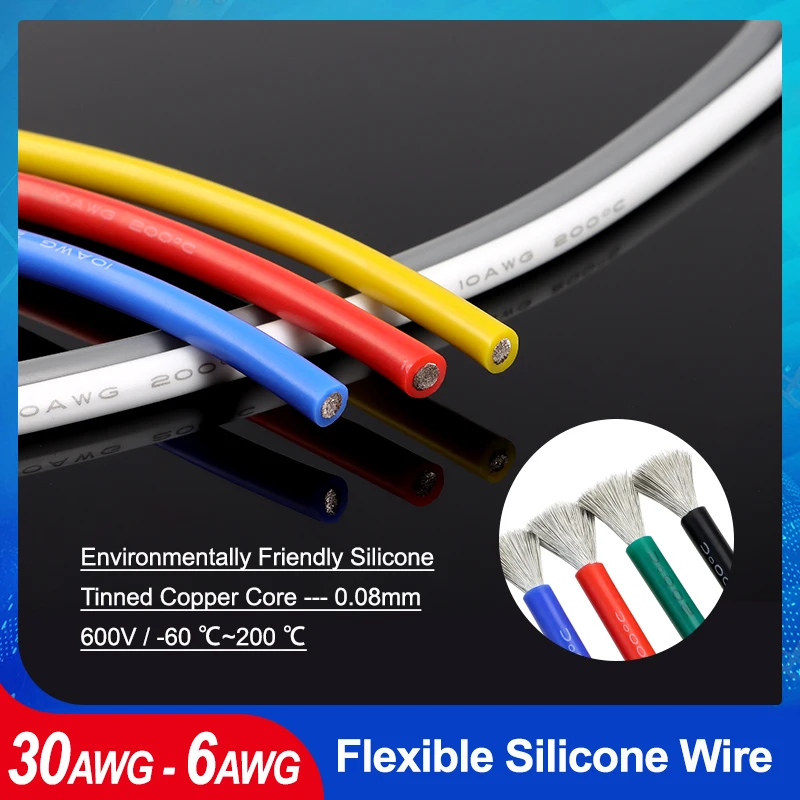 

1/2/5m Silicone Cable Red Black Wire Car Battery Automotive Wiring30 28 26 24 22 20 18 16 14 12 10 8 6AWG Tinned Copper Cable