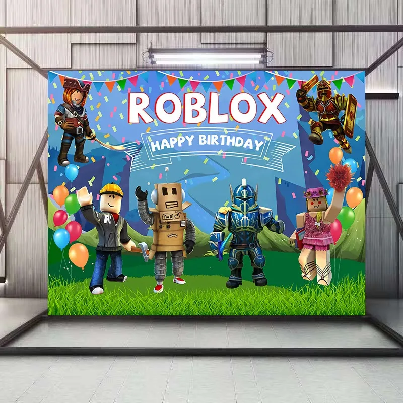Hot ROBLOX jeu dessin animé thème photographie fond tissu garçons et filles fête d'anniversaire bannière fournitures