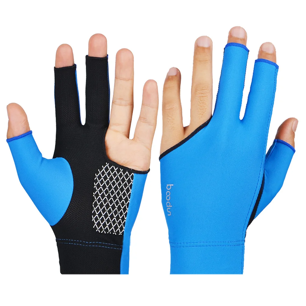

3 Fingers Billiard Cue Glove Elastic Wrist Breathable Anti-Slip Snooker Glove Blue Size M Comfortable Fit 3 Fingers Gloves
