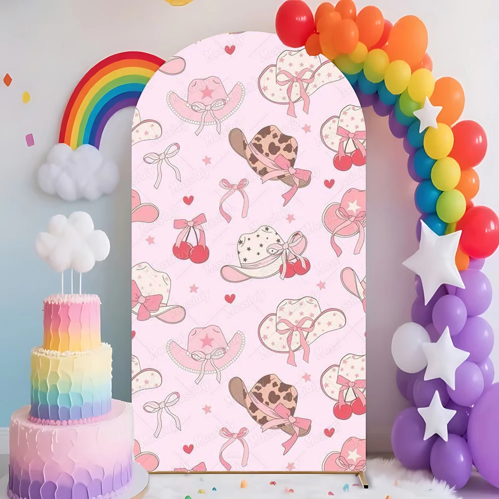 

Western Cowboy Backdrop Boots Hat Theme Girl's Birthday Party Decoration Elastic Arched Cover Photography Background Supplies ﻿