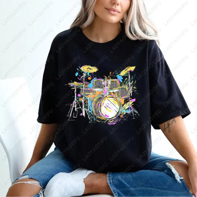 Abstract Art Drums Musician Music Band Throne Noose T-Shirt Drum Set Lover Gift Tees Comfort Breathable Cotton Men Woman Tshirt