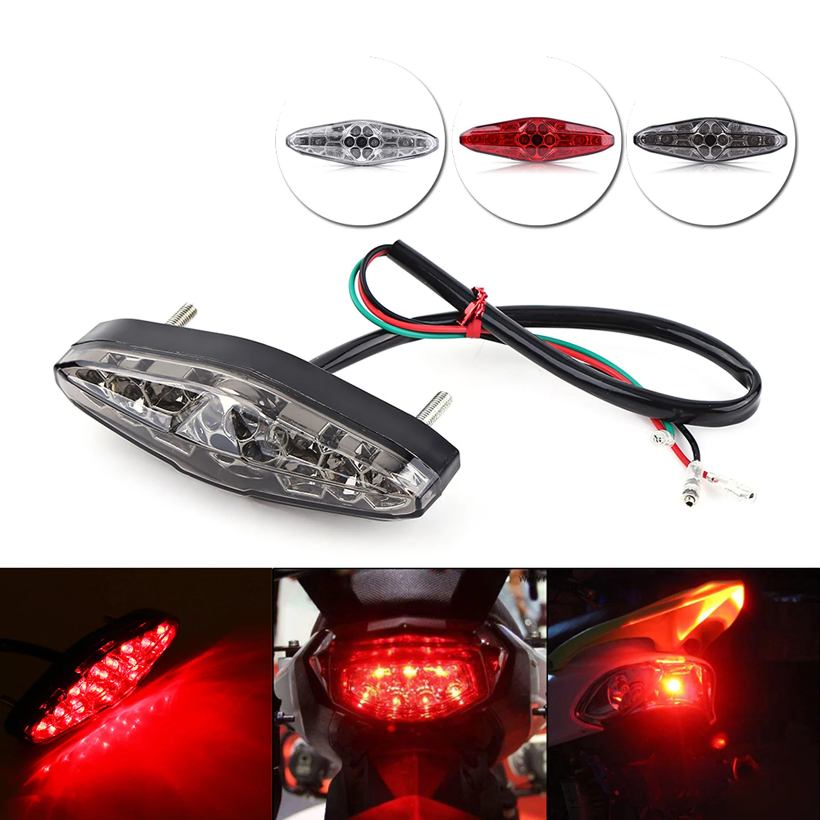 Motorcycle Brake Tail Light 12V 15 LED Motorcycle Brake Stop Running Tail Light Rear Light ATV Dirt Bike Universal Tail Light