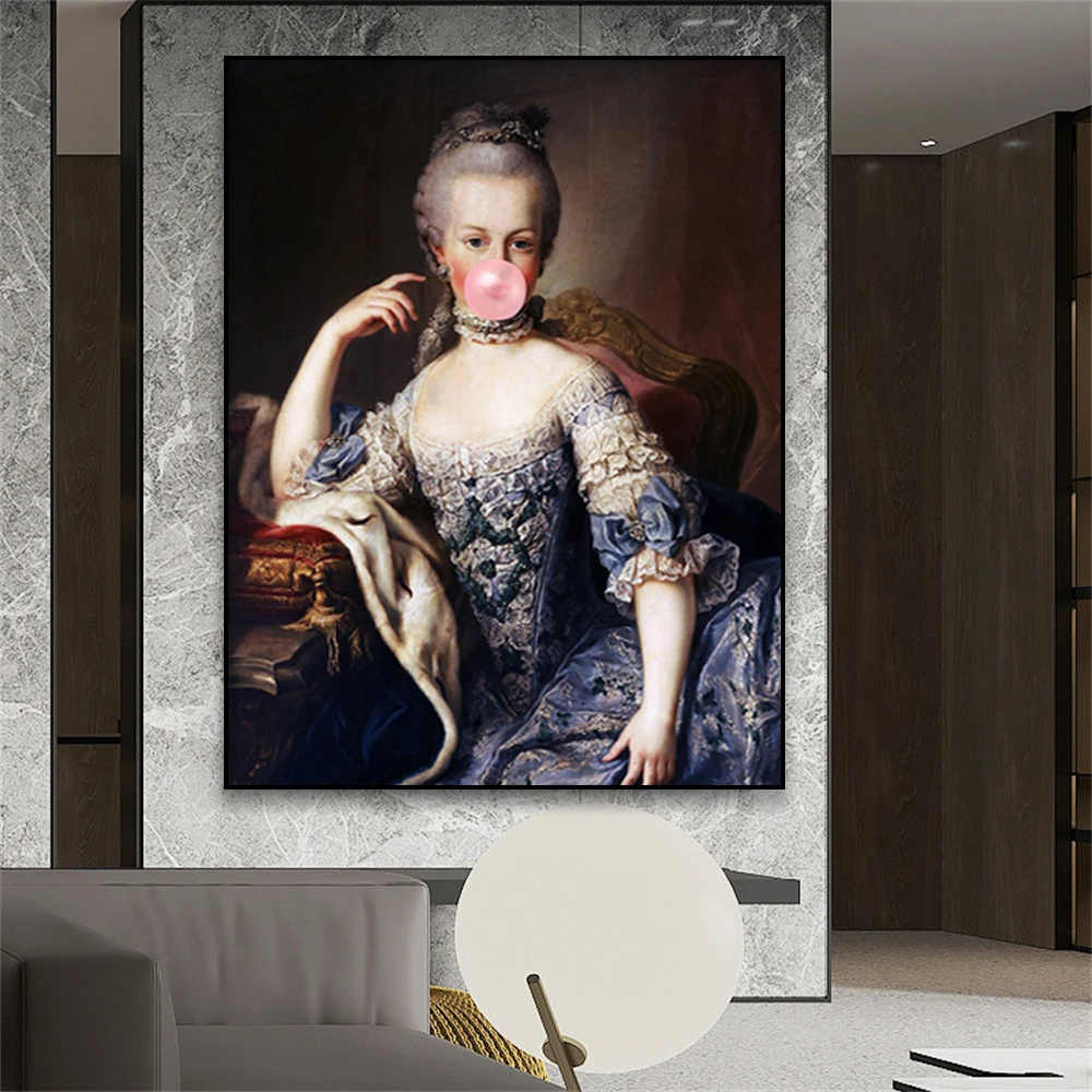 Vintage Altered Art Poster Marie Antoinette In White Dress Bubblegum Prints Rococo Oil Painting Home Room Decor Canvas Painting