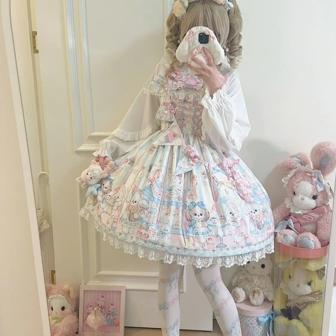 

Платье SOIOMES Lolita Sweet JSK без бретелек с миниатюрными разноцветными флажками, милое летнее платье с кружевным подолом для чаепития