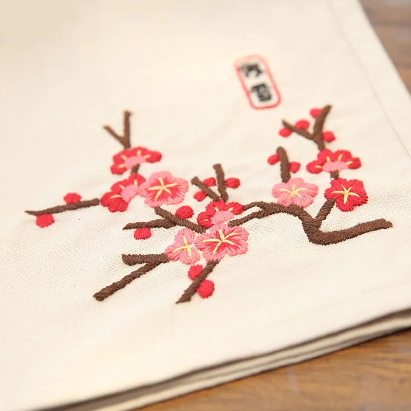 Chinese Traditional Lu Embroidery Diy Cotton Linen Floral Handkerchief Kit Beginner Friendly Needlework Set Lucky Blessing Gift