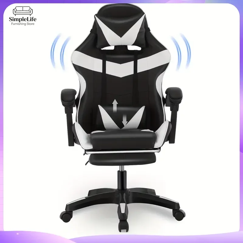 Gaming Chair with Footrest Lumbar Support and Adjustable Headrest Racing Style Ergonomic Computer Office Chair for Gamers and