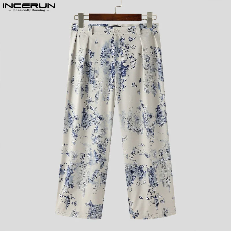 Summer INCERUN 2024 Men Wide Leg Long Pants Floral Printed Trousers Fashion Party Casual Streetwear Men Clothing S-5XL Oversized