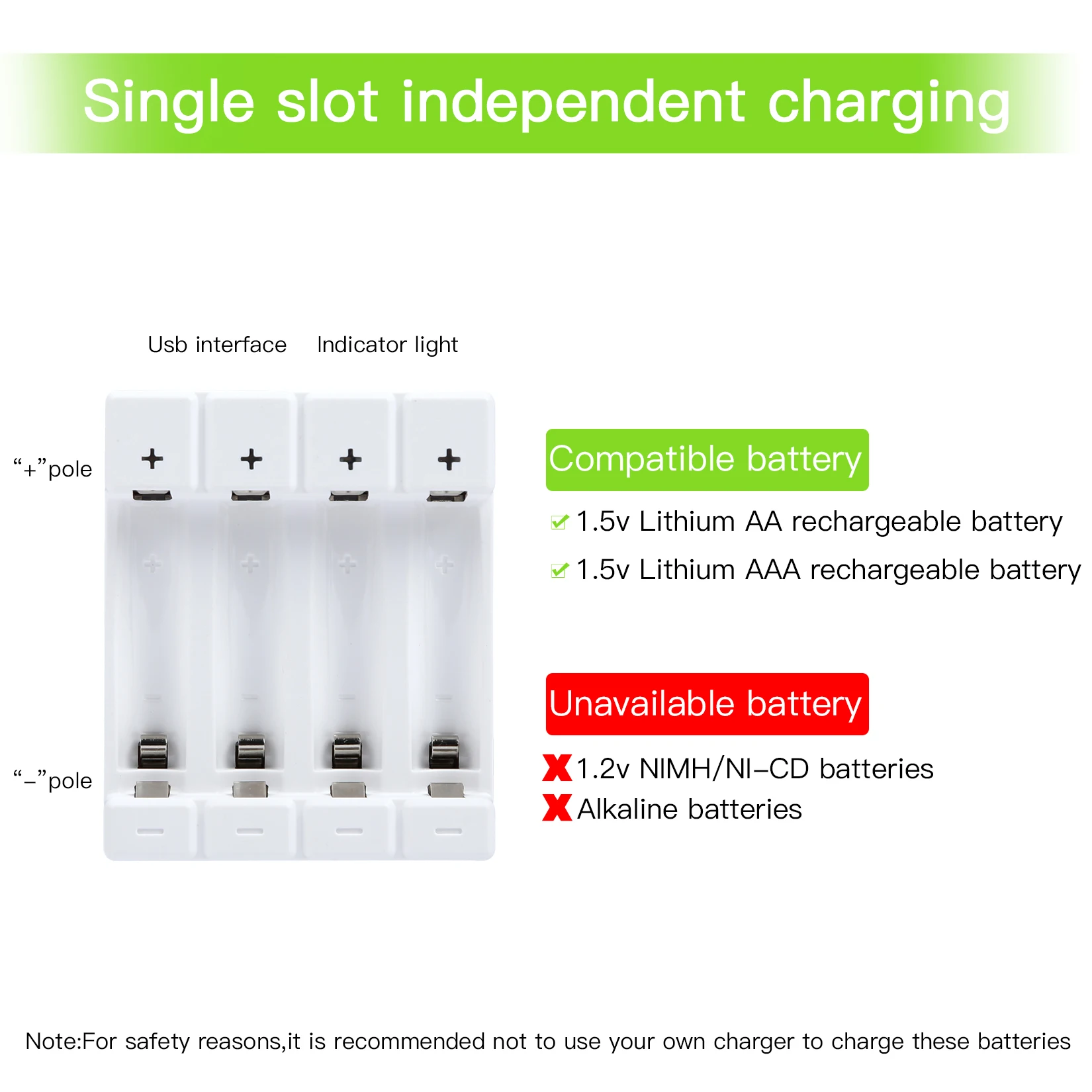 Soshine 1.5V Li-ion AA AAA Rechargeable Batteries Charger Smart White 1.5V Li-ion Battery Charger Type-C USB for 2A 3A Charger