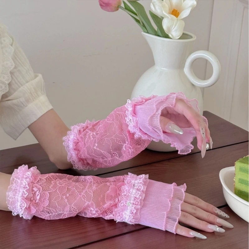 E15F Sarung Tangan Pesta Pengantin Bersulam Renda Renda Lengan Nylon Lengan Nylon Untuk Acara Formal Pakaian Harian dan