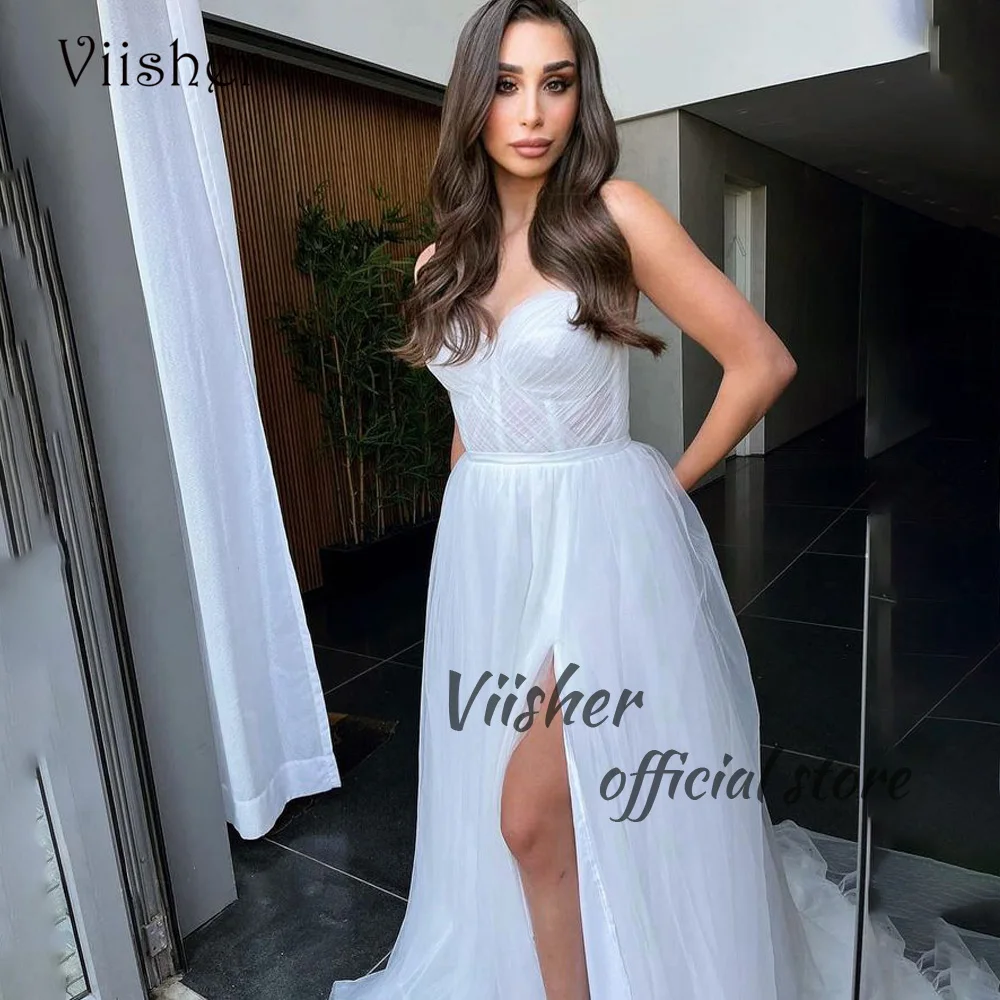 

Viisher Simple Civil Wedding Dresses Corset Sweetheart Soft Tulle Long Bridal Gowns with Pockets Women Wedding Guest Dress