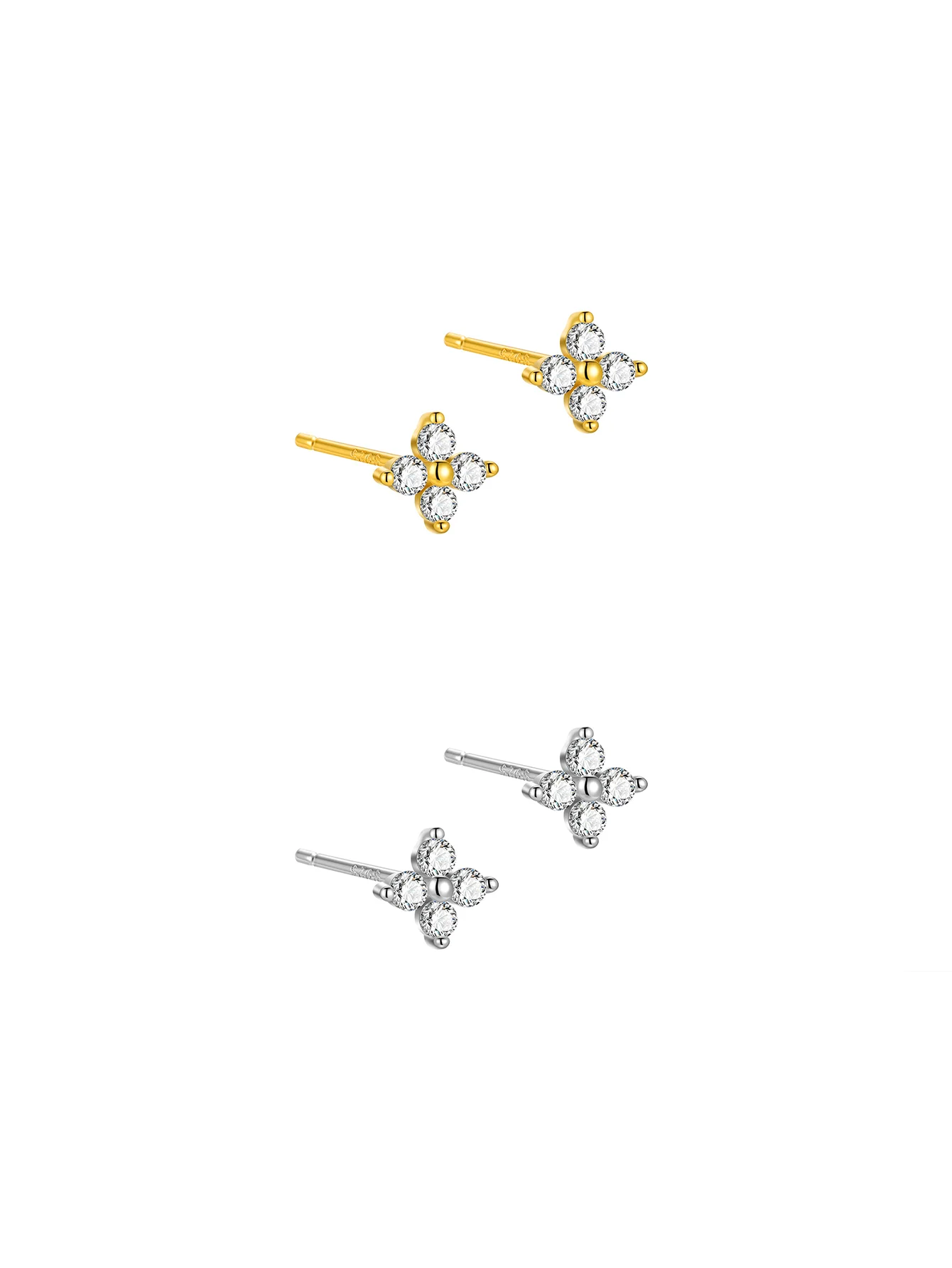 

S925 Sterling Silver Lucky Clover Zircon Earrings Mini Crystal Flower Cartilage Piercing Jewelry Valentine's Day