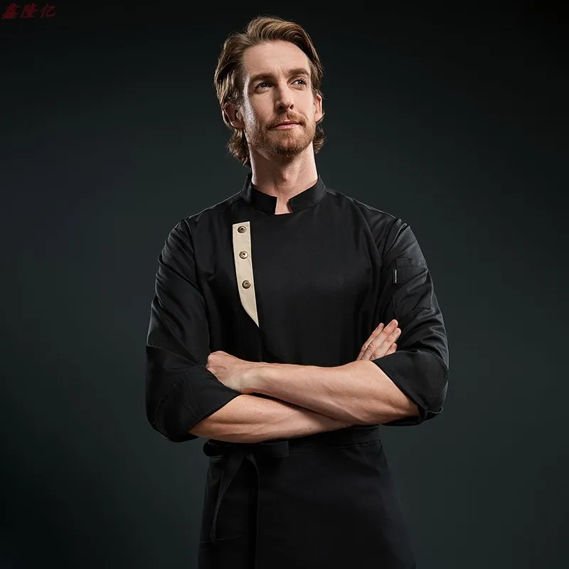 Ristorante occidentale Steakhouse Uniforme da lavoro Manica lunga Catering Hotel Cantina Giacca da cuoco bianca doppiopetto Autunno da uomo