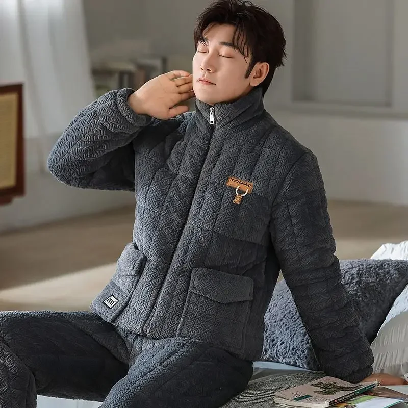 Men's New Pajamas Are Fattened with Three Layers of Cotton Padded Suits Men's Zippers Are Worn Outside Autumn Winter Models