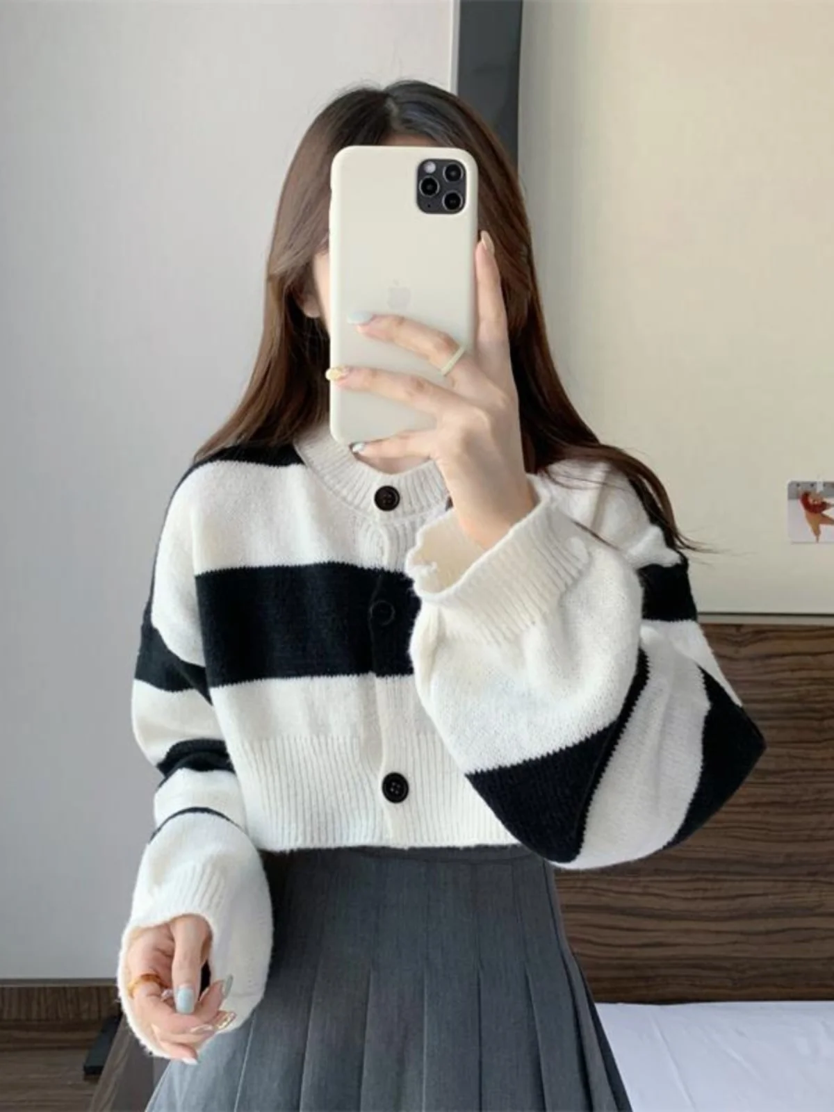 

Cross-Border Pure Desire Spicy Girl Color Blo Striped Knitted Open Cardigan Loose Slimming ort Top for Young Women