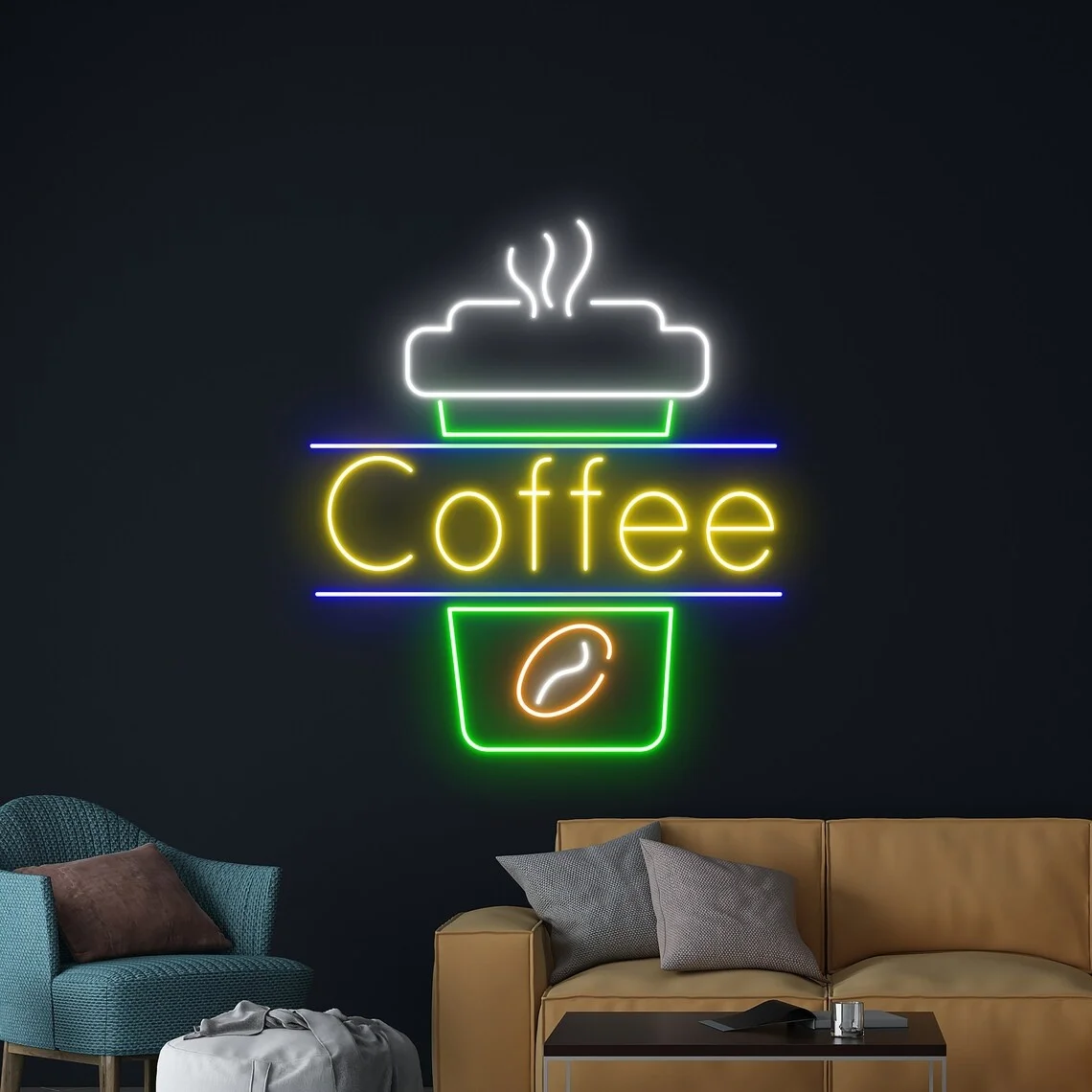 

Coffee Cup Neon Sign Coffee Bean Neon Cafe Drink Shop Store Wall Art Room Decor Coffee Cafe Neon