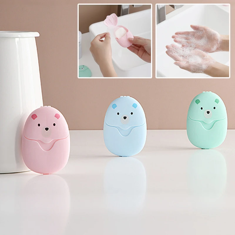 50pcs Disposable Cartoon Soap Paper Portable Travel Cleaning Soap Sheet Kids Outdoor Pocket Mini Bathroom Hygiene Toiletries