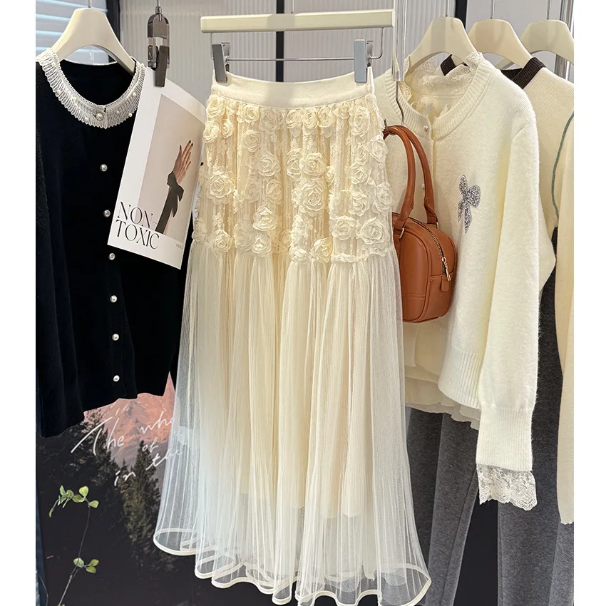 

Women's Mid-Spring and Summer Long Skirt with Big Flare, Umbrella Skirt Design, Fashionable Mesh Skirt