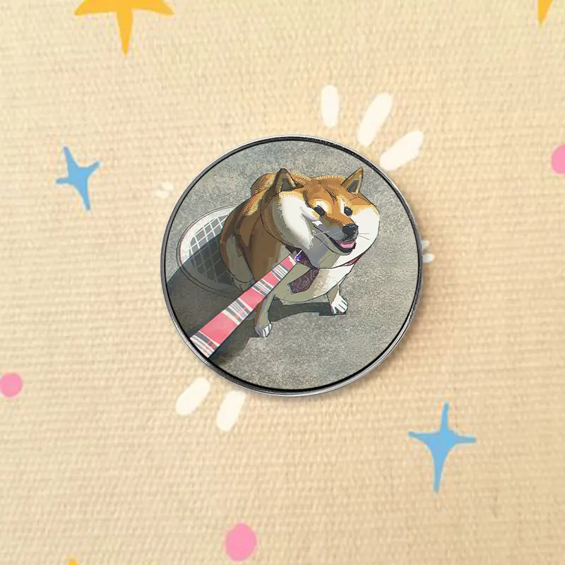 Chubby Shiba Inu UV Printing Badge Cartoon Fat Dog With Leash Pin Funny Puppy Metal Brooch Gift For Friends