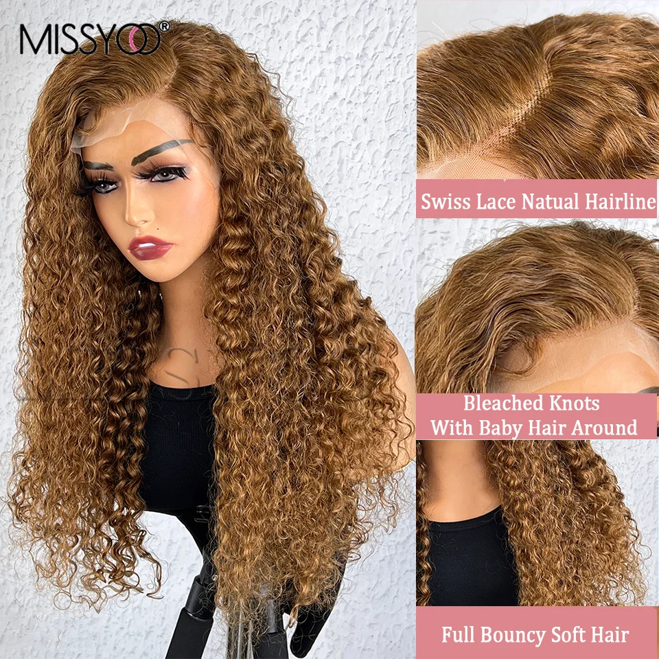 Honey Blonde Curly Wigs Brazilian Curly 13x4 Lace Front Human Hair Wigs For Woemn Pre-Plucked 180% Density Colored Wig 26Inch