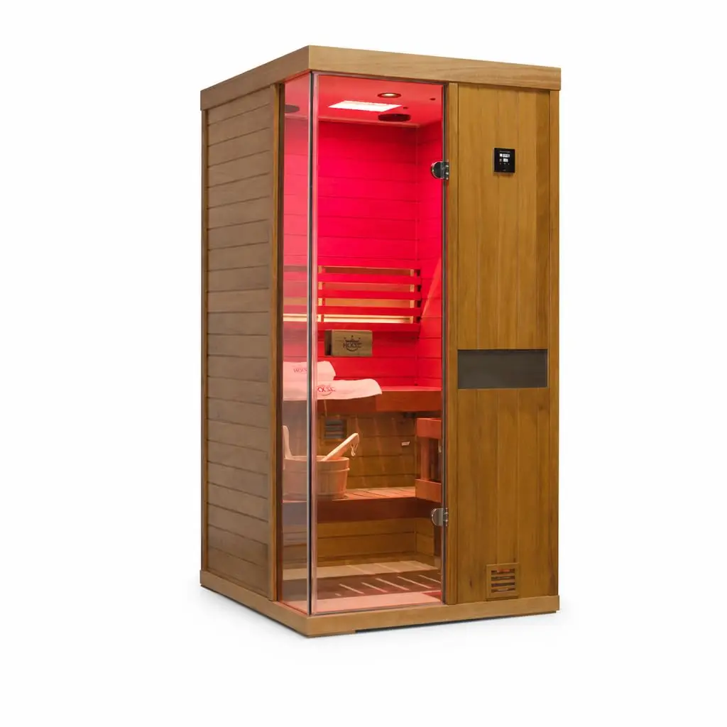Steam Sauna 1 Person, African Mahogany Wood Indoor Sauna with red Light Therapy ＆ Negative ions for Personal,, Customized