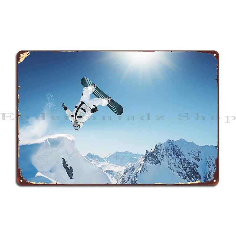 Cool Snowboarding Snowboarder Mountains Winter Snow Scene Metal Plaque Poster Club Home PaintingCustomize Design Tin Sign Poster