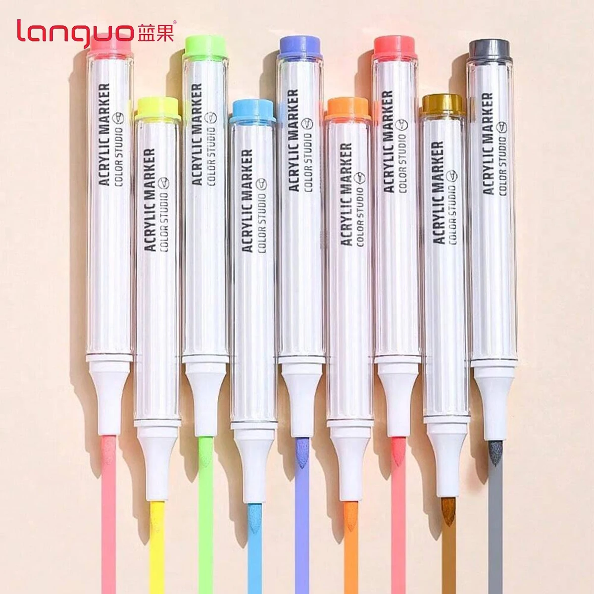 Languo 9 Color Acrylic Paint Marker,Flexible Head,Brightly Colored for Doodle,Drawing,Handwriting Marker Art Supplies Stationery