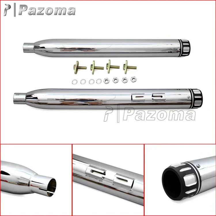 2026 Factory Price Pazoma Chrome Black Ball Milled Tip 3.5'' Slip On Mufflers Exhaust Pipe for 1995-2016 Harley Touring