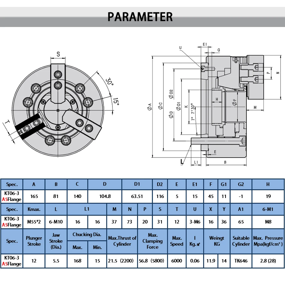 6 Inch 168mm Hollow Hydraulic Power Chuck 3 Jaw Oil Pressure Chuck For Mechanical CNC Lathes With A5 Flange High Precision Chuck