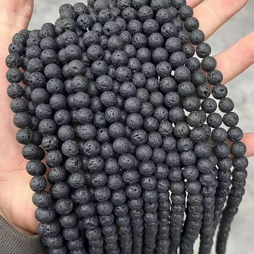 Natürlicher schwarzer vulkanischer Lavastein, rund, lose Distanzperlen für Schmuckherstellung, DIY-Armband, Halskette, 38,1 cm Strang, 4/6/8/10 mm