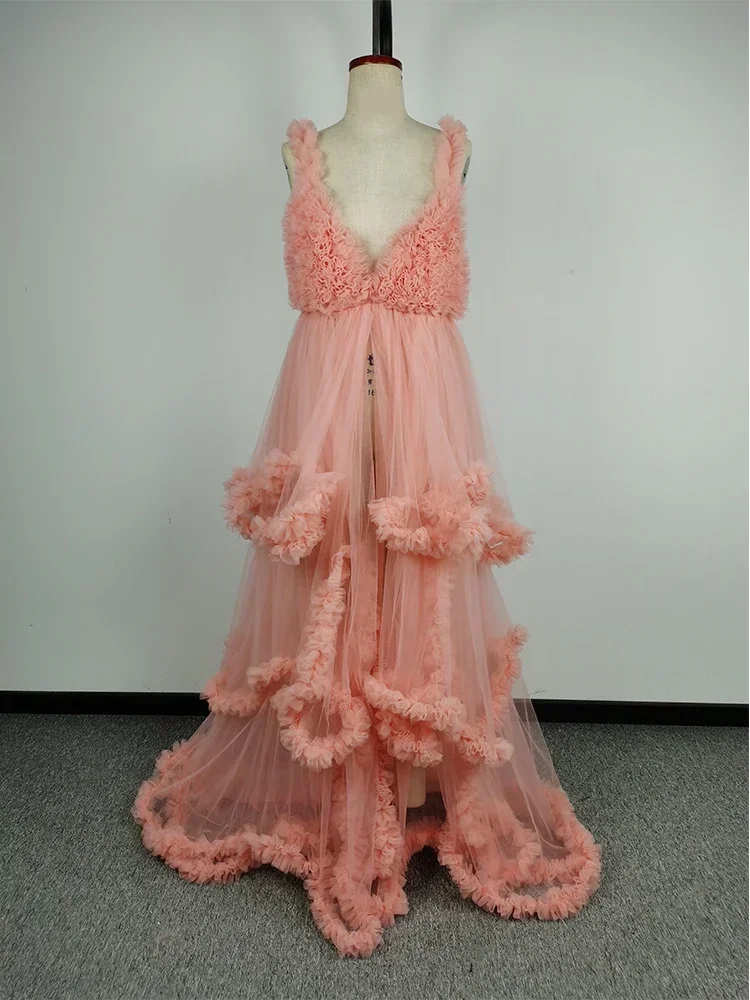 Платье для выпускного вечера для беременных 2023, розовый реквизит для фотосессии, платье для беременных с оборками, элегантные вечерние свадебные платья