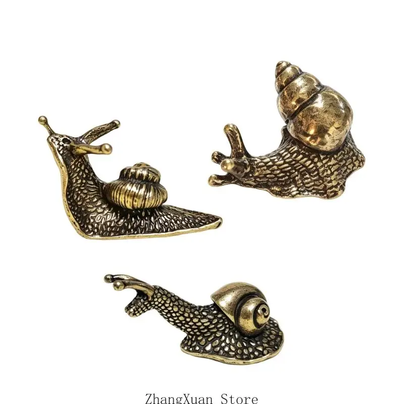 Antike Miniatur-Schneckenfiguren aus Metall, 3er-Set für Tischdekorationen mit strukturiertem Muscheldesign, Tischplatzierung – Detail 9