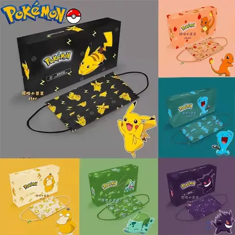 10Pcs 포켓몬 피카추 먼지 마스크 Gengar 일회용 얼굴 마스크 성인 어린이 애니메이션 그림 Psyduck Wobbuffet Kawaii 마스크 선물
