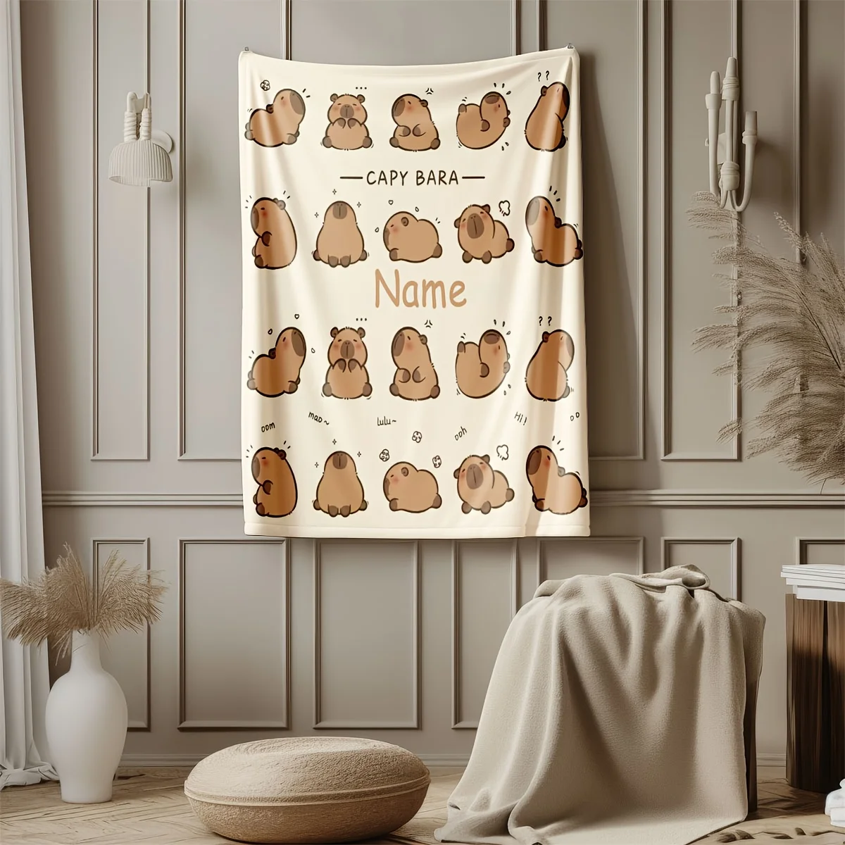 1 personalized capybara plush fleece blanket, a comfortable all-season cover blanket suitable for bed sofa travel and nap time
