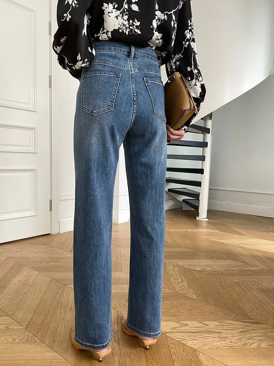 French Classic High Waist Straight Leg Wide Pants Women's Jeans New Early Spring 2023