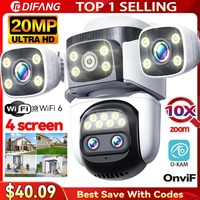 10K 20MP Four Screen Home Security WiFi Camera 360° PTZ 10X Zoom CCTV Wireless Surveillance IP Cam Security Protection Video Cam