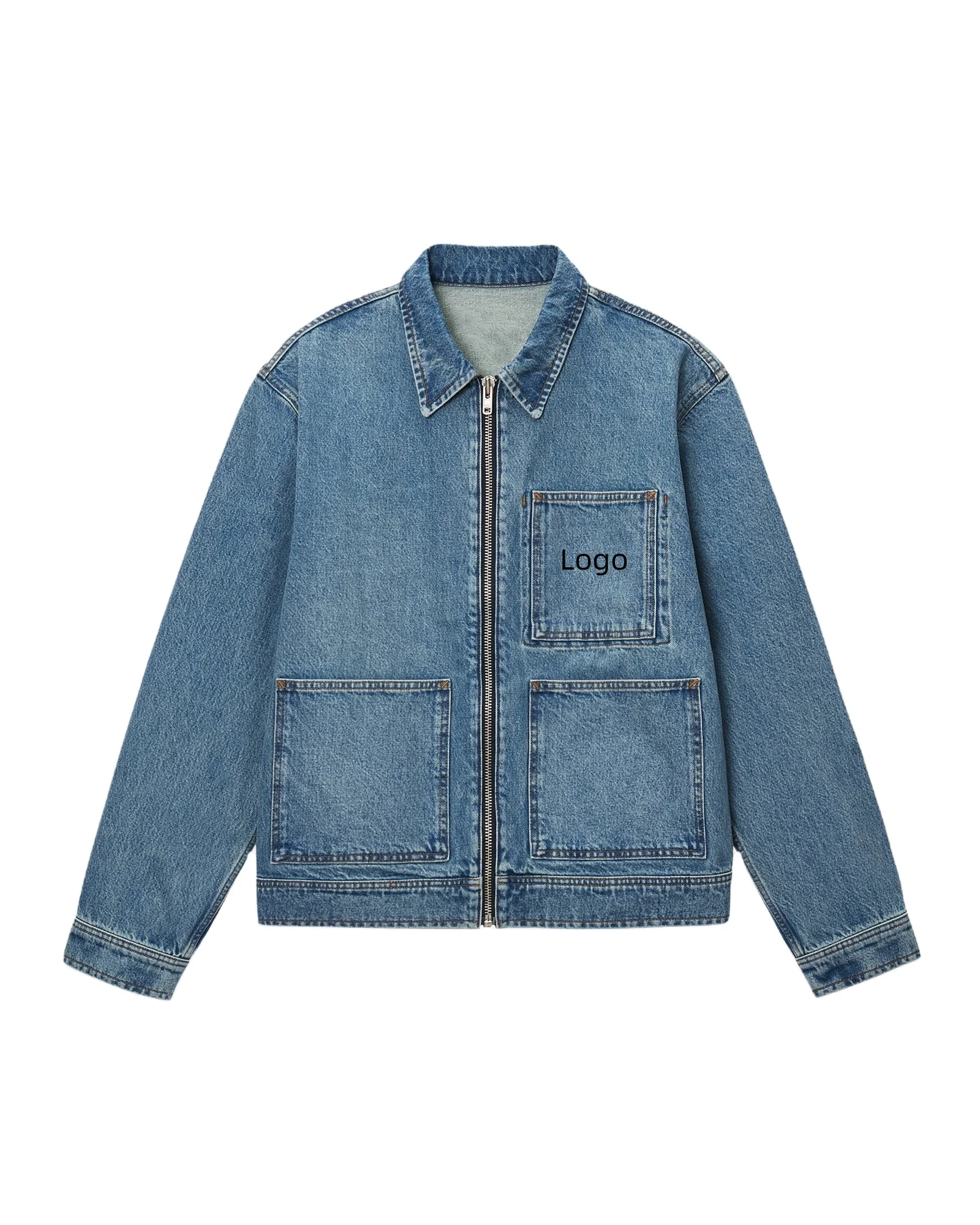 

Custom Logo Unisex Jeans Vintage Jacket Manufacturer Wholesale Printing Embroidery Mens Washed Denim Jacket With Multi Pockets