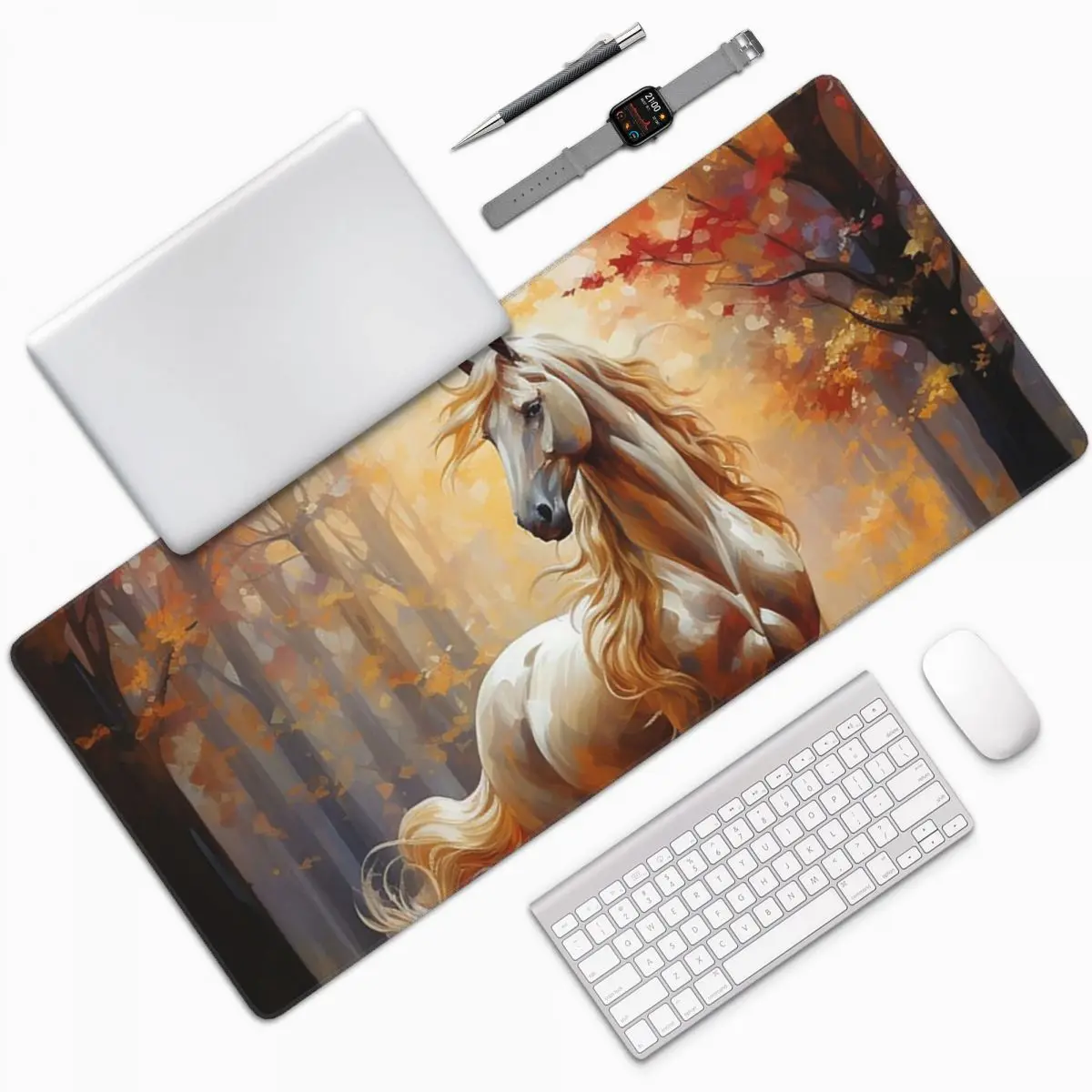 

Horse Under The Autumn Leaves Tree Large Mouse Pad Computer Keyboard Mouse Mat PC Laptop Desk Mat Office Accessories Table Mats