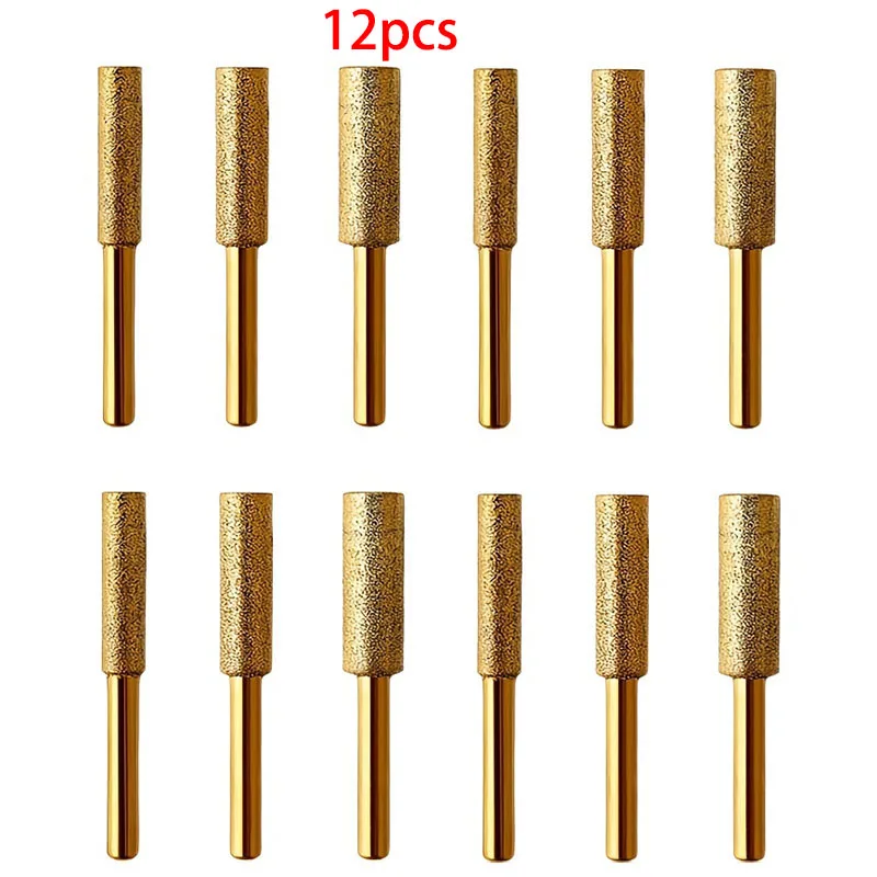 

12 шт., точилка для бензопилы с алмазным покрытием, шлифовальная головка для резьбы, вращающийся напильник 4,0/4,8/5,5 мм, набор абразивных заточных инструментов