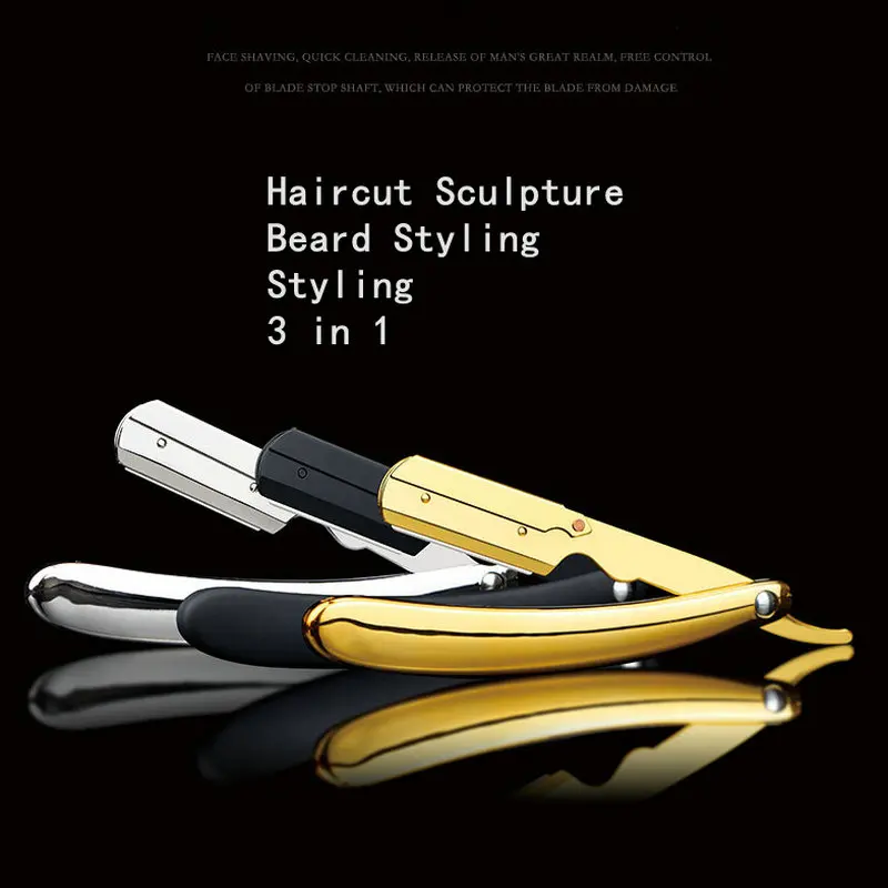 1 Buah Pisau Cukur Tajam Baja Tahan Karat Ujung Lurus Alat Cukur Manual Profesional Warna Warni Pisau Cukur Lipat