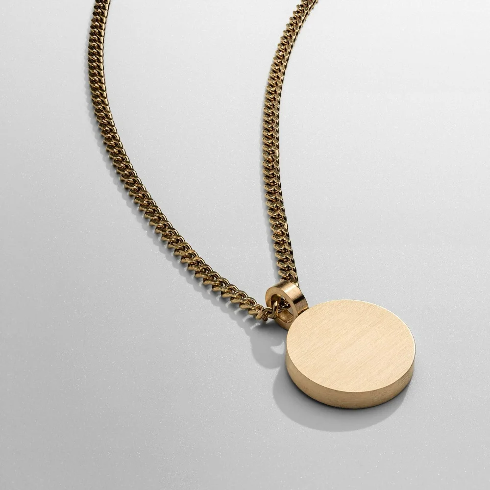 Retro Runde Anhänger-Halskette Einfache Goldfarbene Edelstahl Lange Herren-Halskette Modische Damen Titanstahl-Schmuck-Accessoire – Detail 4