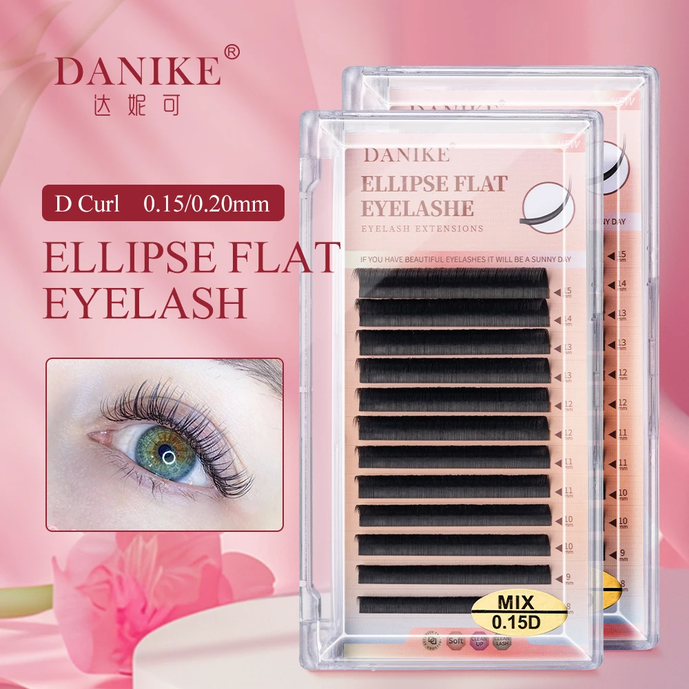 1Pcs DANIKE D Curl 0.15/0.20mm Ellipse Flat Eyelash Extension Super Soft Natural Lash Split Tips Matte Black False Lashes Makeup