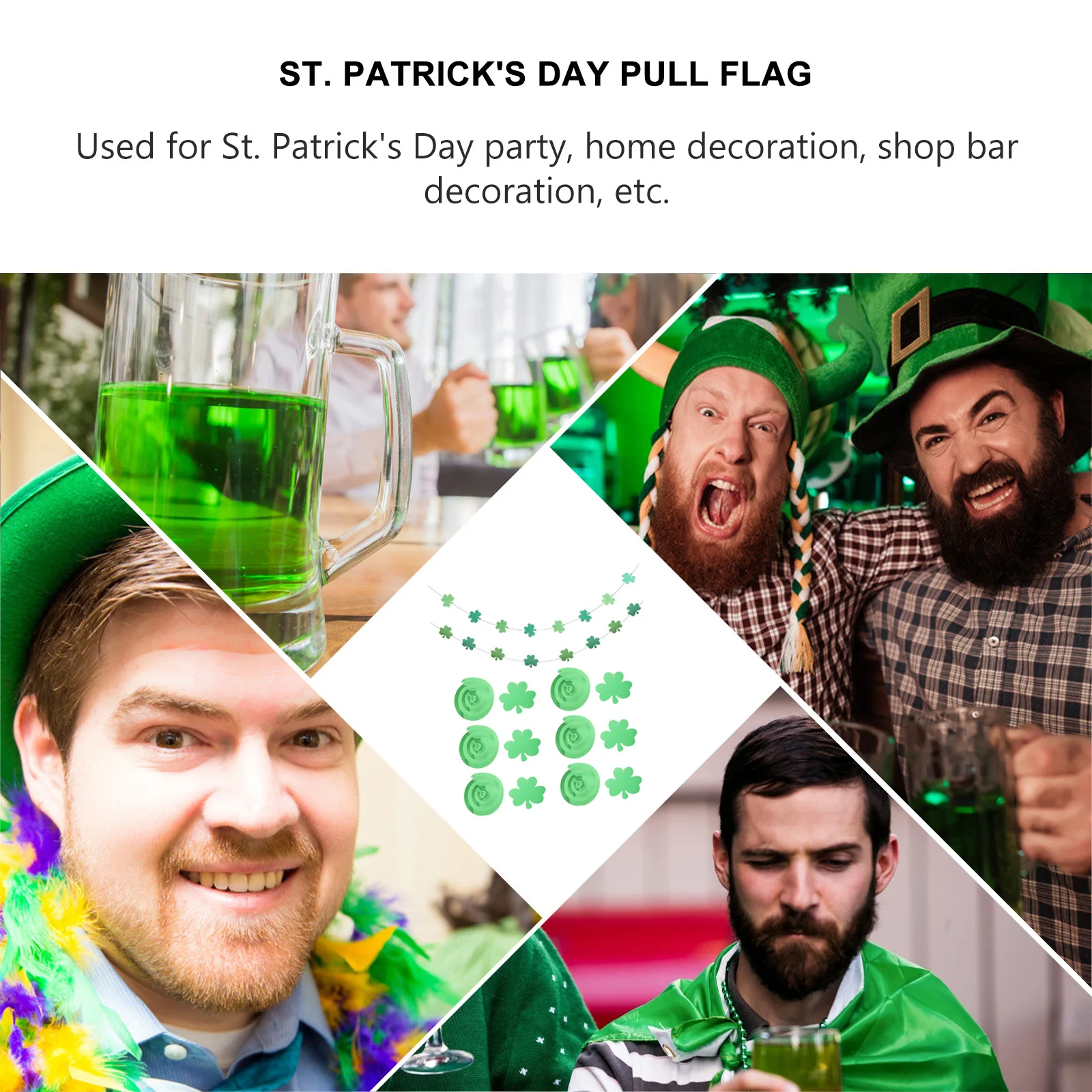 

8Pcs Shamrock Garland Decoration Glitter Green Four Leaf Clover Hanging Spiral Clover Pendant Party Decor St Patricks Day