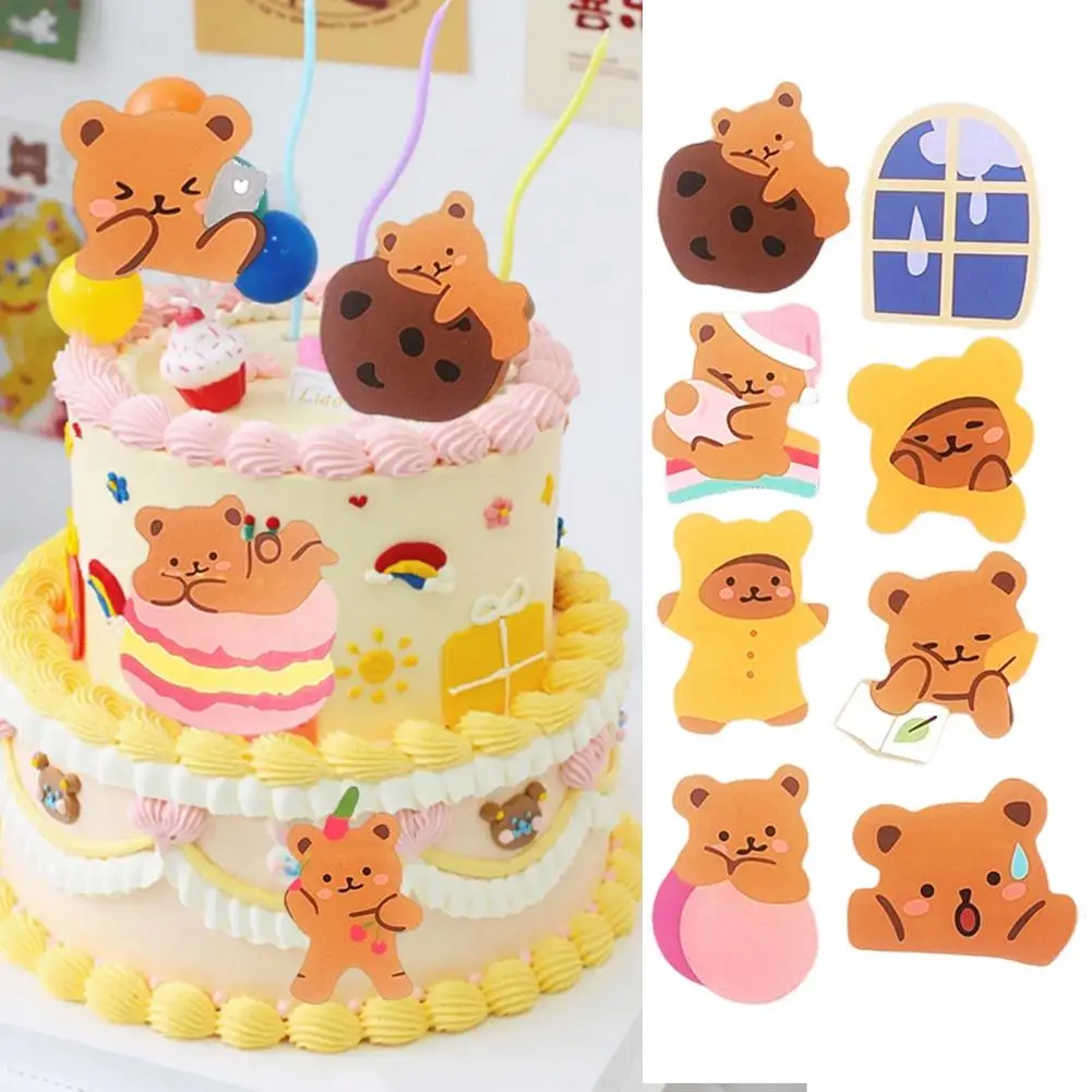 1 Set Bear Cake Topper Bear Pattern Cute Cake Card Girl Birthday Party Boy Girl Baking Supplies Decorating Tool